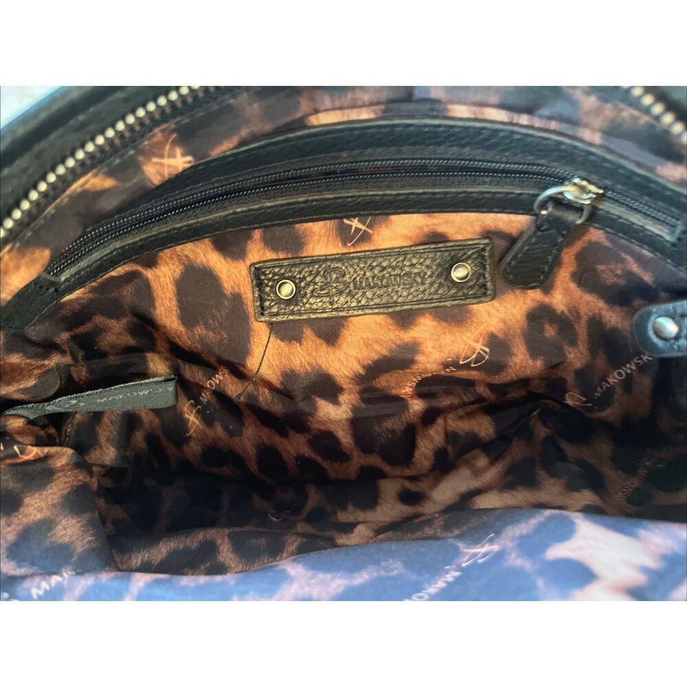 B Markowsky Soft Black Leather Studded Crossbody Bag Purse Animal Print Interior - Picture 6 of 9